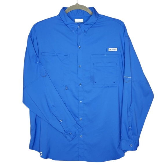 Columbia PFG Men's 2XL Blue Roll-tab Long Sleeve Technical Fishing Shirt NWOT - Picture 1 of 12